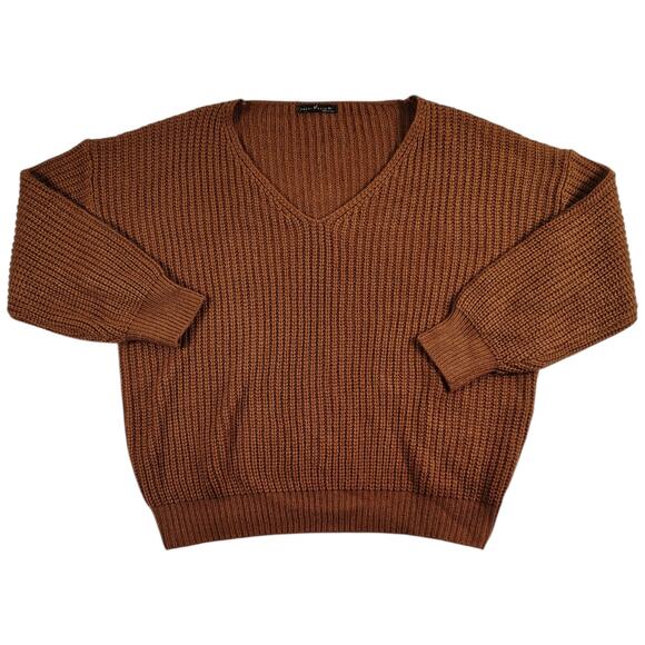 Emery Rose Women's Cable Knit Sweater Brown - Size: XL - Picture 2 of 10